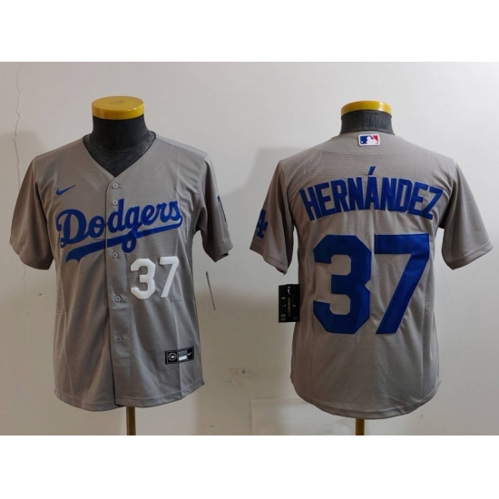 Youth Los Angeles Dodgers 37 Teoscar Hernandez Grey Stitched Baseball Jersey 1 Youth Los Angeles Dodgers 37 Teoscar Hernandez Grey Stitched Baseball Jersey 1