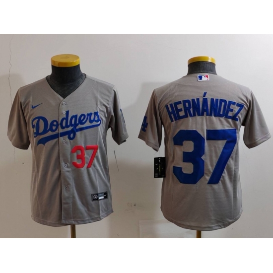 Youth Los Angeles Dodgers 37 Teoscar Hernandez Grey Stitched Baseball Jersey 2 Youth Los Angeles Dodgers 37 Teoscar Hernandez Grey Stitched Baseball Jersey 2
