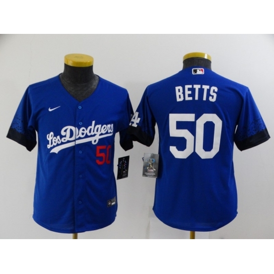 Youth Los Angeles Dodgers #50 Mookie Betts Blue City Player Jersey Youth Los Angeles Dodgers #50 Mookie Betts Blue City Player Jersey