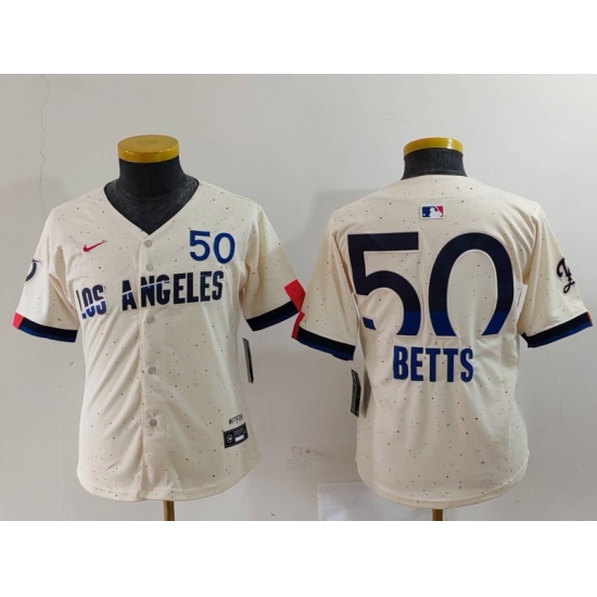 Youth Los Angeles Dodgers 50 Mookie Betts Cream 2024 City Connect Limited Stitched Baseball Jersey 5 Youth Los Angeles Dodgers 50 Mookie Betts Cream 2024 City Connect Limited Stitched Baseball Jersey 5