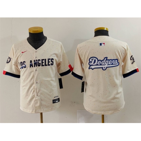 Youth Los Angeles Dodgers Team Big Logo Cream 2024 City Connect Limited Stitched Baseball Jersey 1 Youth Los Angeles Dodgers Team Big Logo Cream 2024 City Connect Limited Stitched Baseball Jersey 1
