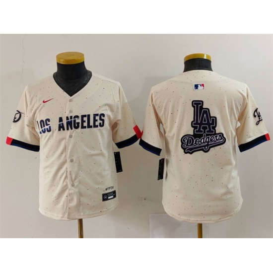 Youth Los Angeles Dodgers Team Big Logo Cream 2024 City Connect Limited Stitched Baseball Jersey 2 Youth Los Angeles Dodgers Team Big Logo Cream 2024 City Connect Limited Stitched Baseball Jersey 2