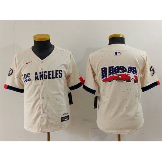 Youth Los Angeles Dodgers Team Big Logo Cream 2024 City Connect Limited Stitched Baseball Jersey 4 Youth Los Angeles Dodgers Team Big Logo Cream 2024 City Connect Limited Stitched Baseball Jersey 4