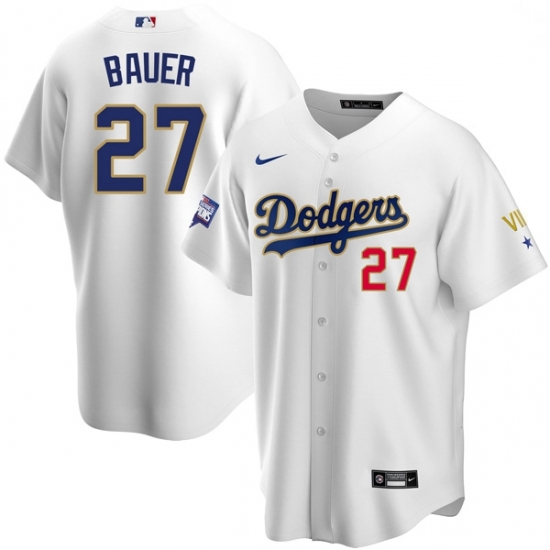 Youth Los Angeles Dodgers Trevor Bauer 27 Championship Gold Trim White Limited All Stitched Flex Base Jersey Youth Los Angeles Dodgers Trevor Bauer 27 Championship Gold Trim White Limited All Stitched Flex Base Jersey