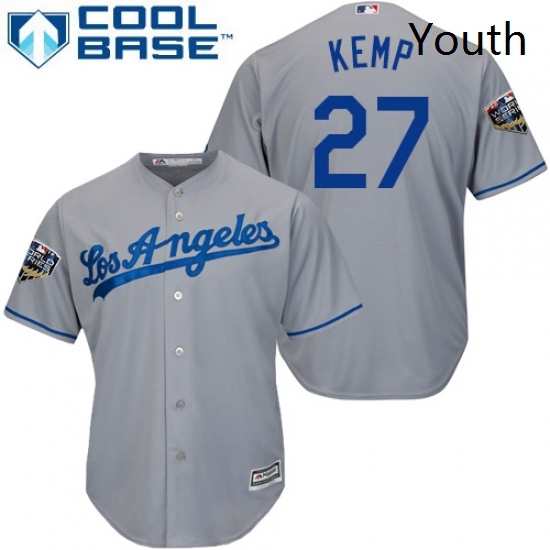 Youth Majestic Los Angeles Dodgers 27 Matt Kemp Authentic Grey Road Cool Base 2018 World Series MLB Jersey Youth Majestic Los Angeles Dodgers 27 Matt Kemp Authentic Grey Road Cool Base 2018 World Series MLB Jersey