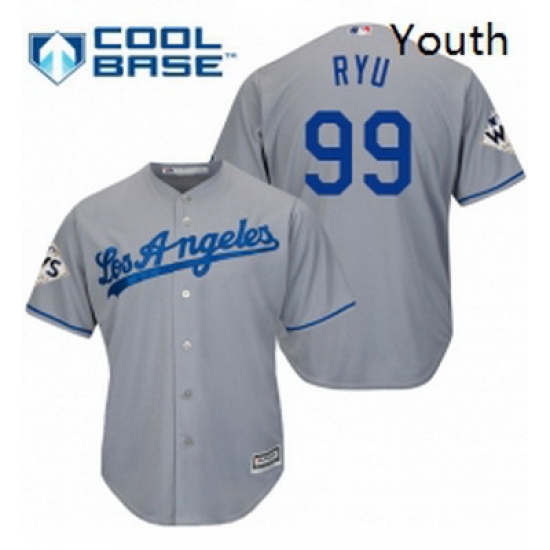 Youth Majestic Los Angeles Dodgers 99 Hyun Jin Ryu Replica Grey Road 2017 World Series Bound Cool Base MLB Jersey Youth Majestic Los Angeles Dodgers 99 Hyun Jin Ryu Replica Grey Road 2017 World Series Bound Cool Base MLB Jersey