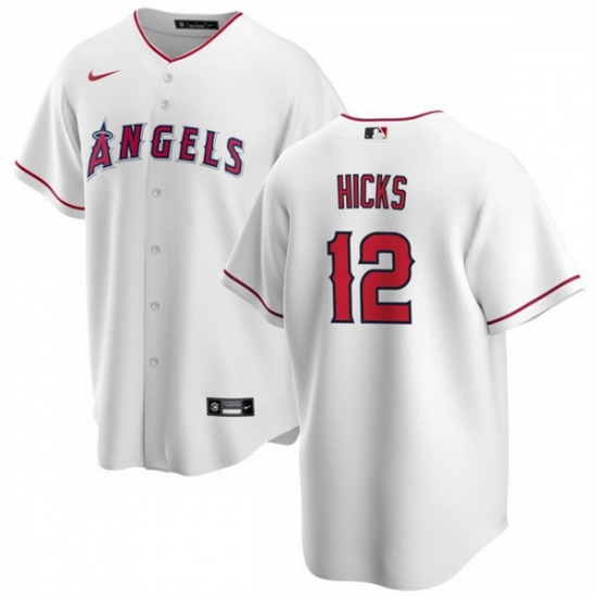 Men Los Angeles Angels 12 Aaron Hicks White Cool Base Stitched Jersey Men Los Angeles Angels 12 Aaron Hicks White Cool Base Stitched Jersey