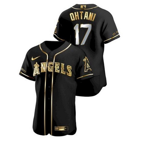 Men Los Angeles Angels 17 Shohei Ohtani Black Gold Stitched MLB Flex Base Nike Jersey Men Los Angeles Angels 17 Shohei Ohtani Black Gold Stitched MLB Flex Base Nike Jersey
