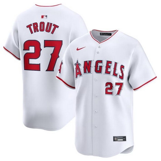 Men Los Angeles Angels 27 Mike Trout White Home Limited Stitched Baseball Jersey Men Los Angeles Angels 27 Mike Trout White Home Limited Stitched Baseball Jersey
