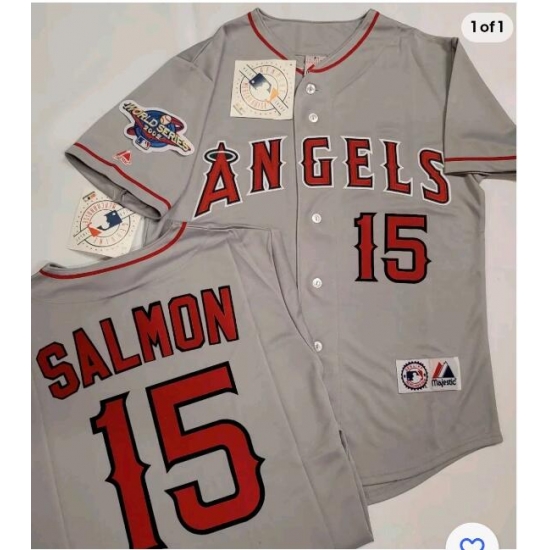 Men Los Angeles Tim Salmon #15 2002 World Series Baseball Jersey Gray Men Los Angeles Tim Salmon #15 2002 World Series Baseball Jersey Gray