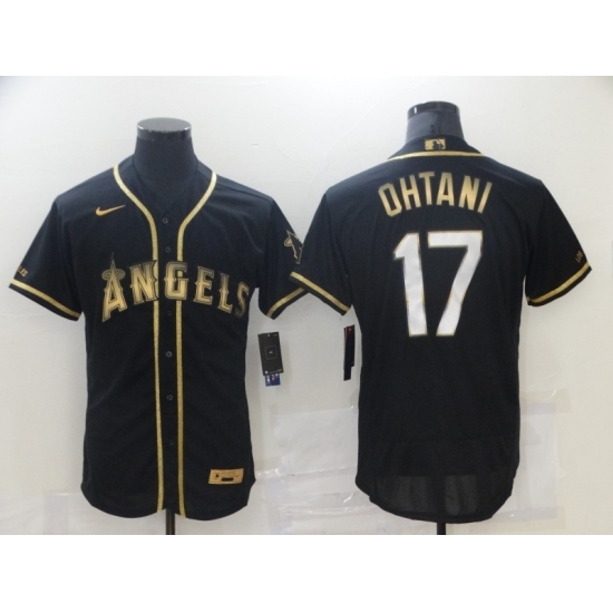 Men's Los Angeles Angels of Anaheim #17 Shohei Ohtani Black Gold Authentic Collection Jersey Men's Los Angeles Angels of Anaheim #17 Shohei Ohtani Black Gold Authentic Collection Jersey