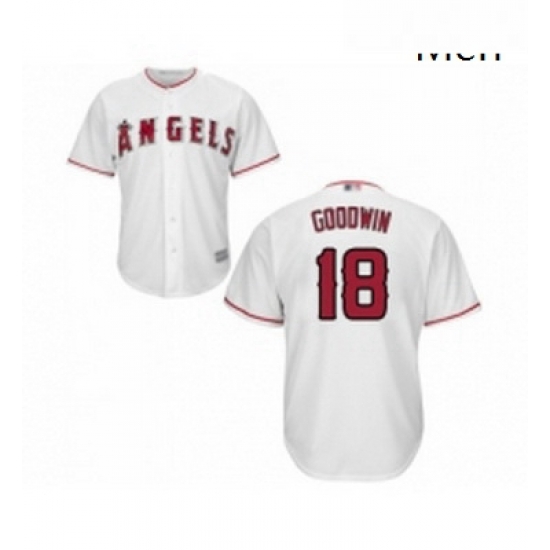 Mens Los Angeles Angels of Anaheim 18 Brian Goodwin Replica White Home Cool Base Baseball Jersey Mens Los Angeles Angels of Anaheim 18 Brian Goodwin Replica White Home Cool Base Baseball Jersey