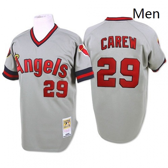 Mens Mitchell and Ness 1985 Los Angeles Angels of Anaheim 29 Rod Carew Authentic Grey Throwback MLB Jersey Mens Mitchell and Ness 1985 Los Angeles Angels of Anaheim 29 Rod Carew Authentic Grey Throwback MLB Jersey