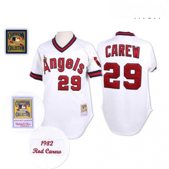 Mens Mitchell and Ness Los Angeles Angels of Anaheim 29 Rod Carew Authentic White Throwback MLB Jersey Mens Mitchell and Ness Los Angeles Angels of Anaheim 29 Rod Carew Authentic White Throwback MLB Jersey