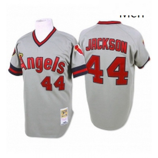 Mens Mitchell and Ness Los Angeles Angels of Anaheim 44 Reggie Jackson Replica Grey Throwback MLB Jersey Mens Mitchell and Ness Los Angeles Angels of Anaheim 44 Reggie Jackson Replica Grey Throwback MLB Jersey