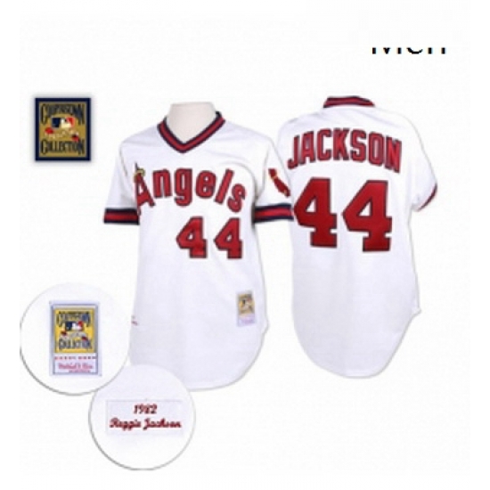 Mens Mitchell and Ness Los Angeles Angels of Anaheim 44 Reggie Jackson Replica White Throwback MLB Jersey Mens Mitchell and Ness Los Angeles Angels of Anaheim 44 Reggie Jackson Replica White Throwback MLB Jersey