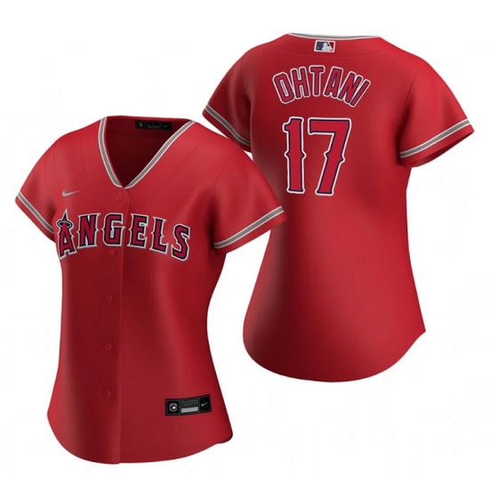 Women Los Angeles Angels 17 Shohei Ohtani Red Stitched Baseball Jersey Women Los Angeles Angels 17 Shohei Ohtani Red Stitched Baseball Jersey