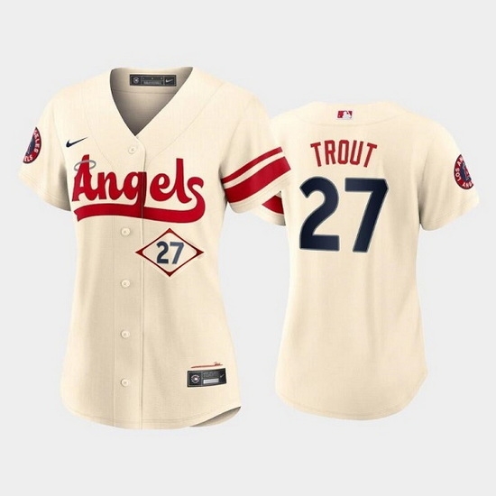 Women Los Angeles Angels 27 Mike Trout 2022 Cream City Connect Stitched Baseball Jersey Women Los Angeles Angels 27 Mike Trout 2022 Cream City Connect Stitched Baseball Jersey