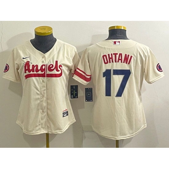 Women's Los Angeles Angels #17 Shohei Ohtani Cream 2022 City Connect Cool Base Stitched Jersey Women's Los Angeles Angels #17 Shohei Ohtani Cream 2022 City Connect Cool Base Stitched Jersey