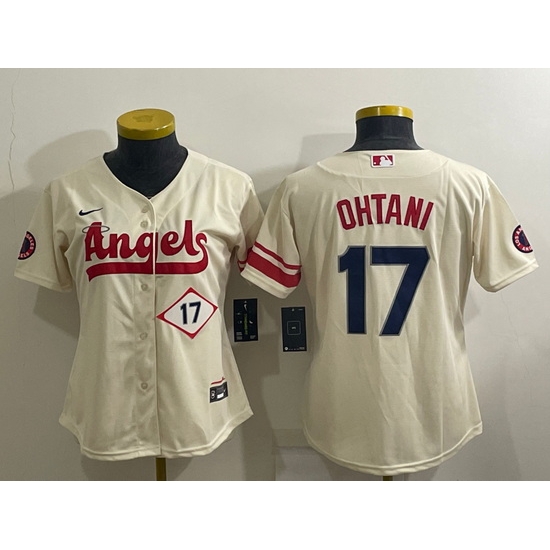 Women's Los Angeles Angels #17 Shohei Ohtani Number Cream 2022 City Connect Cool Base Stitched Jersey Women's Los Angeles Angels #17 Shohei Ohtani Number Cream 2022 City Connect Cool Base Stitched Jersey