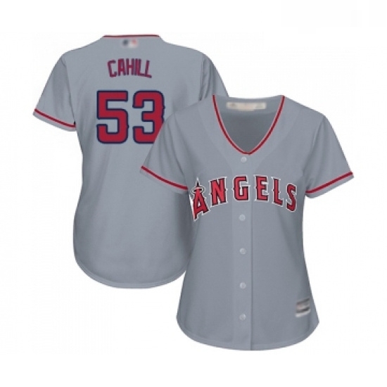 Womens Los Angeles Angels of Anaheim 53 Trevor Cahill Replica Grey Road Cool Base Baseball Jersey Womens Los Angeles Angels of Anaheim 53 Trevor Cahill Replica Grey Road Cool Base Baseball Jersey