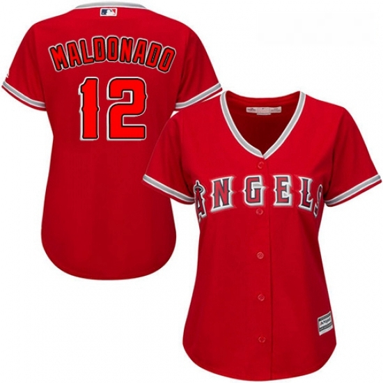 Womens Majestic Los Angeles Angels of Anaheim 12 Martin Maldonado Authentic Red Alternate MLB Jersey Womens Majestic Los Angeles Angels of Anaheim 12 Martin Maldonado Authentic Red Alternate MLB Jersey