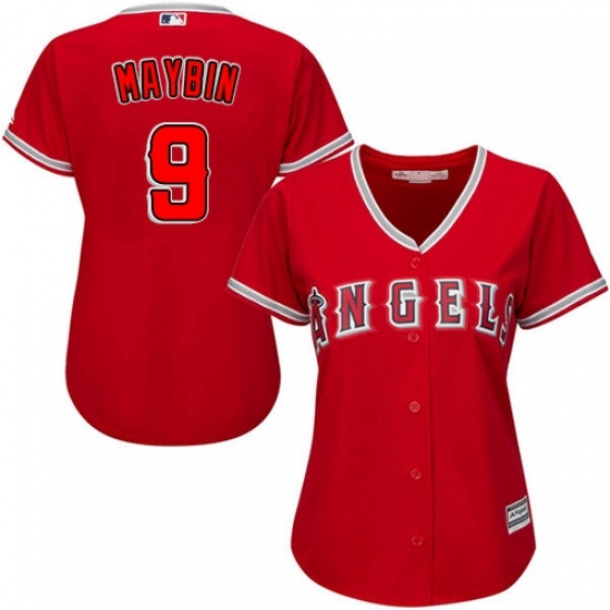 Womens Majestic Los Angeles Angels of Anaheim 9 Cameron Maybin Replica Red Alternate MLB Jersey Womens Majestic Los Angeles Angels of Anaheim 9 Cameron Maybin Replica Red Alternate MLB Jersey