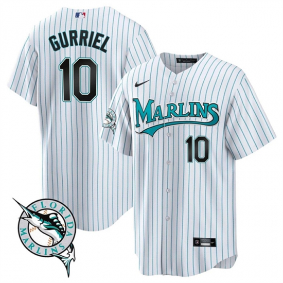 Men Miami Marlins 10 Yulieski Gurriel White Cool Base Stitched Baseball Jersey Men Miami Marlins 10 Yulieski Gurriel White Cool Base Stitched Baseball Jersey