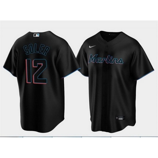 Men Miami Marlins 12 Jorge Soler Black Cool Base Stitched jersey Men Miami Marlins 12 Jorge Soler Black Cool Base Stitched jersey