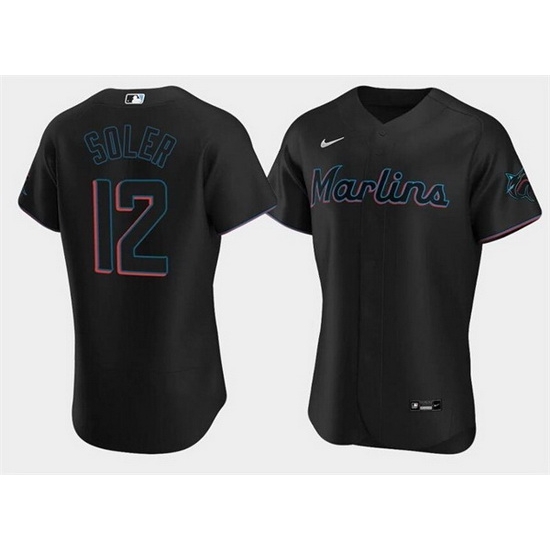Men Miami Marlins 12 Jorge Soler Black Flex Base Stitched jersey Men Miami Marlins 12 Jorge Soler Black Flex Base Stitched jersey