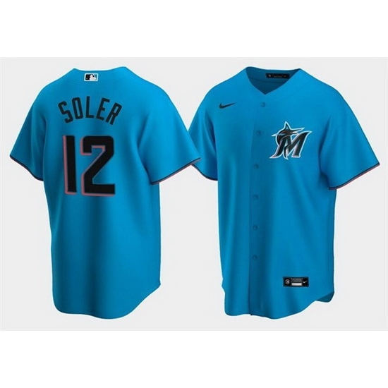 Men Miami Marlins 12 Jorge Soler Blue Cool Base Stitched jersey Men Miami Marlins 12 Jorge Soler Blue Cool Base Stitched jersey