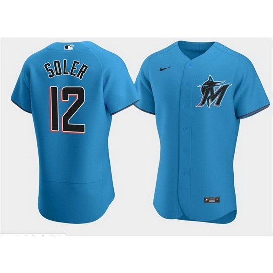 Men Miami Marlins 12 Jorge Soler Blue Flex Base Stitched jersey Men Miami Marlins 12 Jorge Soler Blue Flex Base Stitched jersey