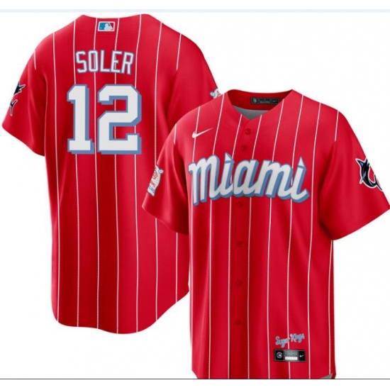 Men Miami Marlins 12 Jorge Soler Red Cook Base Stitched jersey Men Miami Marlins 12 Jorge Soler Red Cook Base Stitched jersey