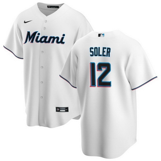 Men Miami Marlins 12 Jorge Soler White Cool Base Stitched Baseball Jersey Men Miami Marlins 12 Jorge Soler White Cool Base Stitched Baseball Jersey