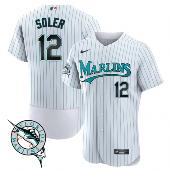 Men Miami Marlins 12 Jorge Soler White Flex Base Stitched Jersey Men Miami Marlins 12 Jorge Soler White Flex Base Stitched Jersey