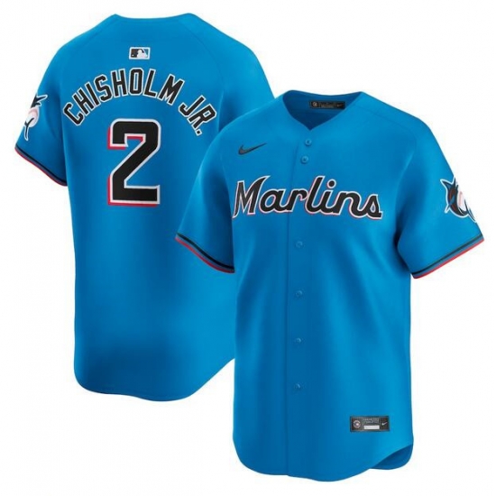 Men Miami Marlins 2 Jazz Chisholm Jr Blue Limited Stitched Baseball Jersey Men Miami Marlins 2 Jazz Chisholm Jr Blue Limited Stitched Baseball Jersey
