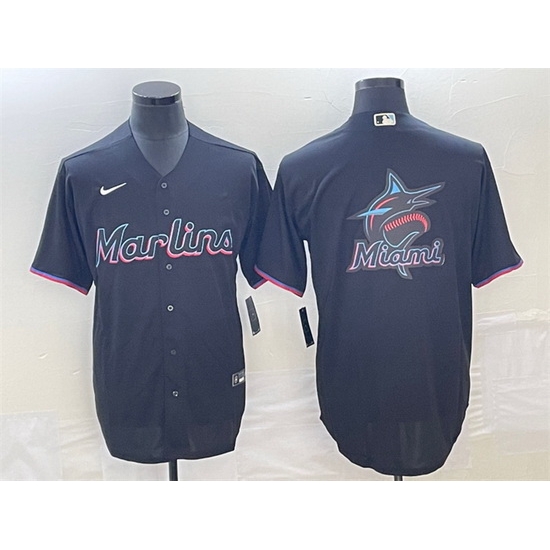 Men Miami Marlins Black Team Big Logo Cool Base Stitched Baseball Jersey Men Miami Marlins Black Team Big Logo Cool Base Stitched Baseball Jersey