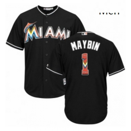 Mens Majestic Miami Marlins 1 Cameron Maybin Authentic Black Team Logo Fashion Cool Base MLB Jersey Mens Majestic Miami Marlins 1 Cameron Maybin Authentic Black Team Logo Fashion Cool Base MLB Jersey