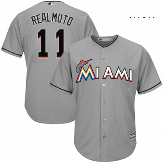 Mens Majestic Miami Marlins 11 J T Realmuto Replica Grey Road Cool Base MLB Jersey Mens Majestic Miami Marlins 11 J T Realmuto Replica Grey Road Cool Base MLB Jersey