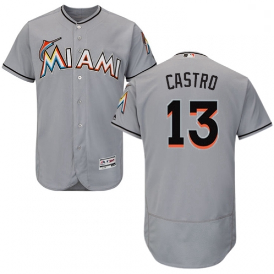 Mens Majestic Miami Marlins 13 Starlin Castro Grey Road Flex Base Authentic Collection MLB Jersey Mens Majestic Miami Marlins 13 Starlin Castro Grey Road Flex Base Authentic Collection MLB Jersey
