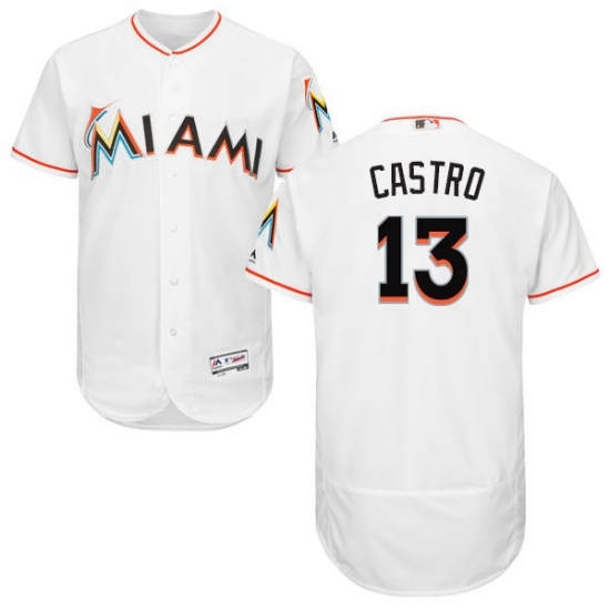 Mens Majestic Miami Marlins 13 Starlin Castro White Home Flex Base Authentic Collection MLB Jersey Mens Majestic Miami Marlins 13 Starlin Castro White Home Flex Base Authentic Collection MLB Jersey