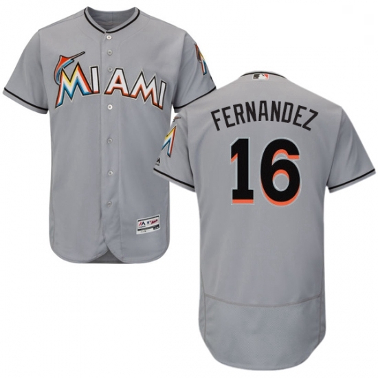Mens Majestic Miami Marlins 16 Jose Fernandez Grey Road Flex Base Authentic Collection MLB Jersey Mens Majestic Miami Marlins 16 Jose Fernandez Grey Road Flex Base Authentic Collection MLB Jersey