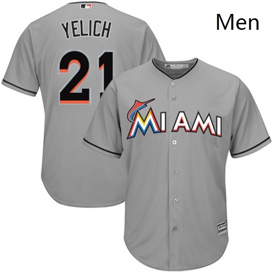 Mens Majestic Miami Marlins 21 Christian Yelich Replica Grey Road Cool Base MLB Jersey Mens Majestic Miami Marlins 21 Christian Yelich Replica Grey Road Cool Base MLB Jersey