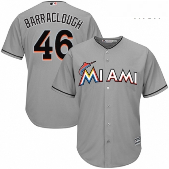 Mens Majestic Miami Marlins 46 Kyle Barraclough Replica Grey Road Cool Base MLB Jersey Mens Majestic Miami Marlins 46 Kyle Barraclough Replica Grey Road Cool Base MLB Jersey