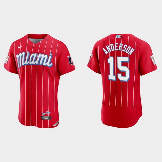 Miami Marlins 15 Brian Anderson Men Nike 2021 City Connect Authentic MLB Jersey Red Miami Marlins 15 Brian Anderson Men Nike 2021 City Connect Authentic MLB Jersey Red