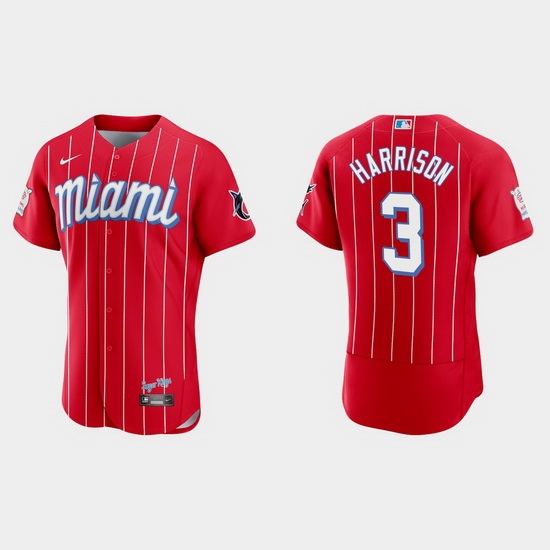 Miami Marlins 3 Monte Harrison Men Nike 2021 City Connect Authentic MLB Jersey Red Miami Marlins 3 Monte Harrison Men Nike 2021 City Connect Authentic MLB Jersey Red