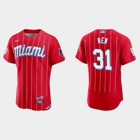 Miami Marlins 31 Robb Nen Men Nike 2021 City Connect Authentic MLB Jersey Red Miami Marlins 31 Robb Nen Men Nike 2021 City Connect Authentic MLB Jersey Red
