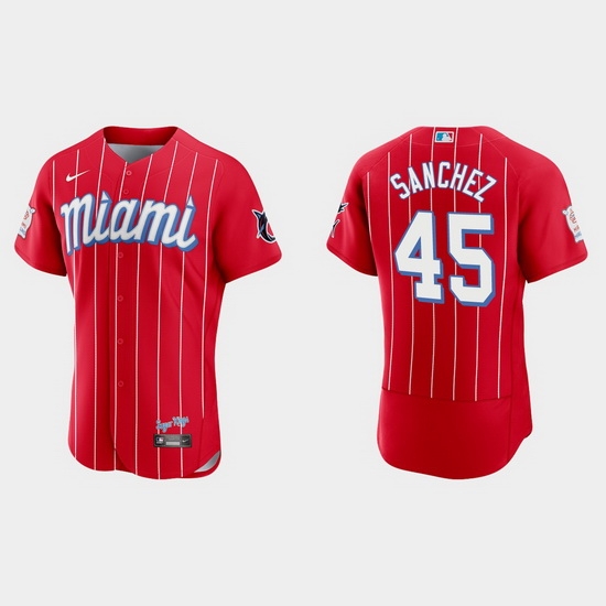 Miami Marlins 45 Sixto Sanchez Men Nike 2021 City Connect Authentic MLB Jersey Red Miami Marlins 45 Sixto Sanchez Men Nike 2021 City Connect Authentic MLB Jersey Red