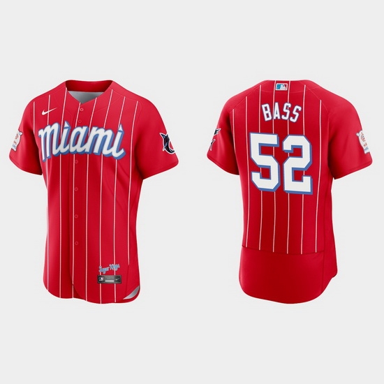 Miami Marlins 52 Anthony Bass Men Nike 2021 City Connect Authentic MLB Jersey Red Miami Marlins 52 Anthony Bass Men Nike 2021 City Connect Authentic MLB Jersey Red