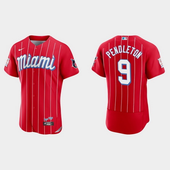 Miami Marlins 9 Terry Pendleton Men Nike 2021 City Connect Authentic MLB Jersey Red Miami Marlins 9 Terry Pendleton Men Nike 2021 City Connect Authentic MLB Jersey Red